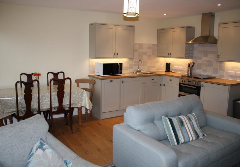 Kitchen or kitchenette, Living room, Seating area, Dining area