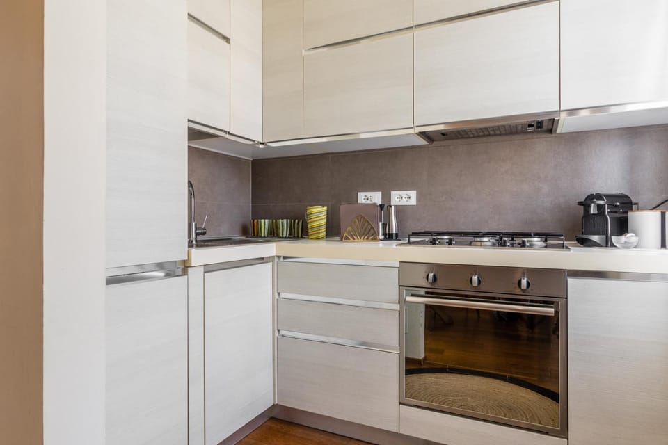 Kitchen or kitchenette, stove