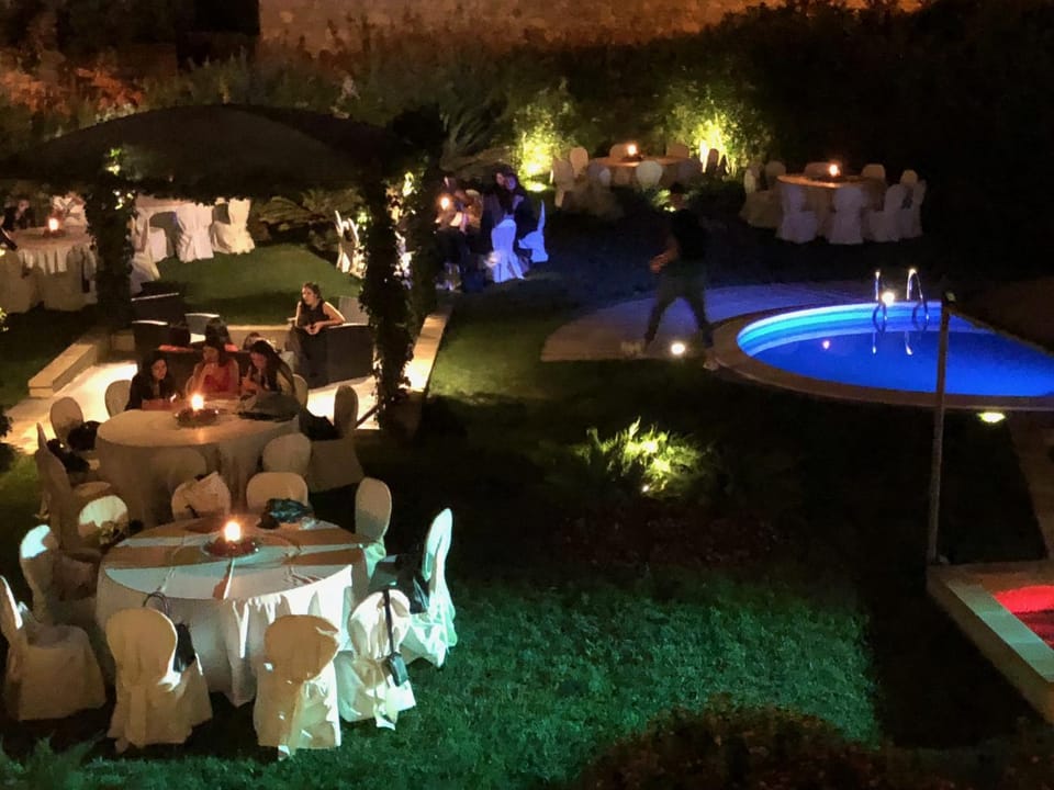 Patio, Night, People, Pool view, Swimming pool, wedding