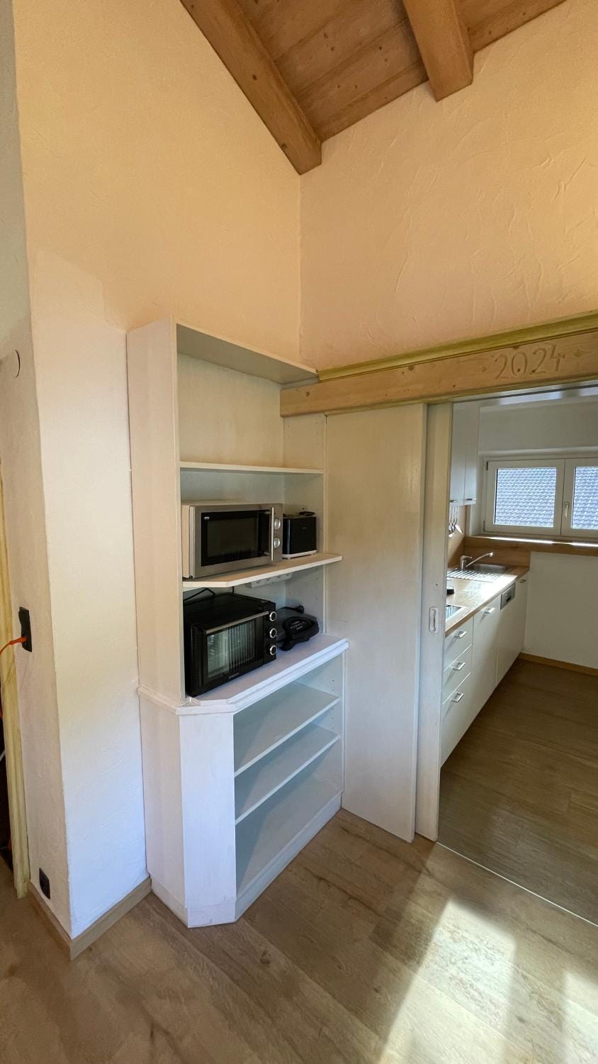 Kitchen or kitchenette, stove