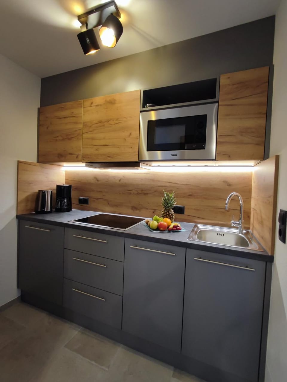 Kitchen or kitchenette, stove