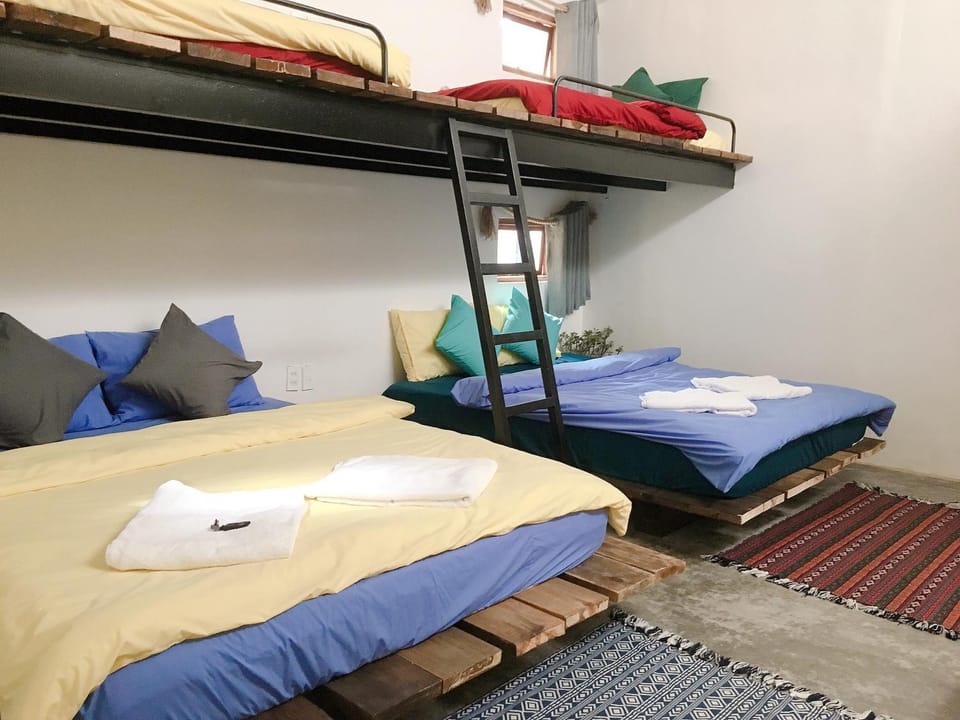 Bed, Photo of the whole room, Bedroom, bunk bed, towels
