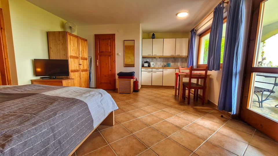 TV and multimedia, Kitchen or kitchenette, Living room, Other, Photo of the whole room, Dining area, Garden view
