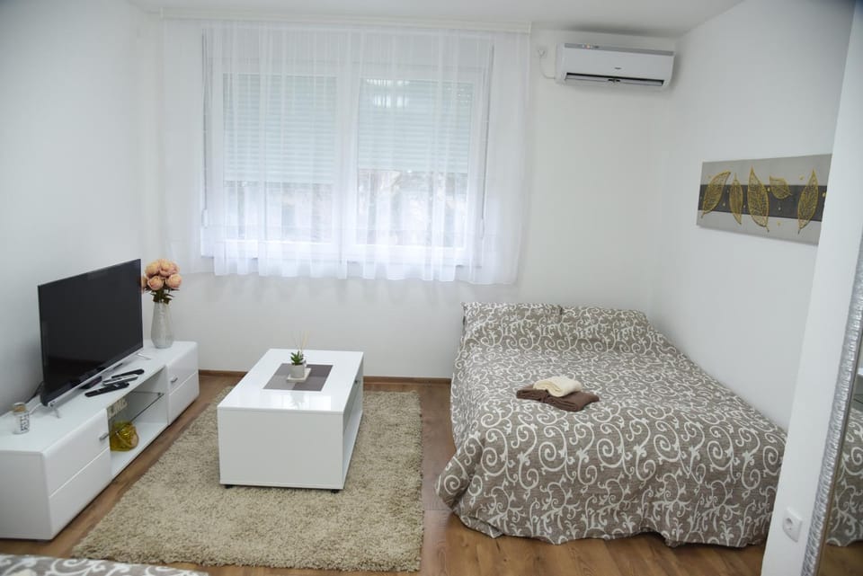 Bed, TV and multimedia, Photo of the whole room, Bedroom, towels, air conditioner