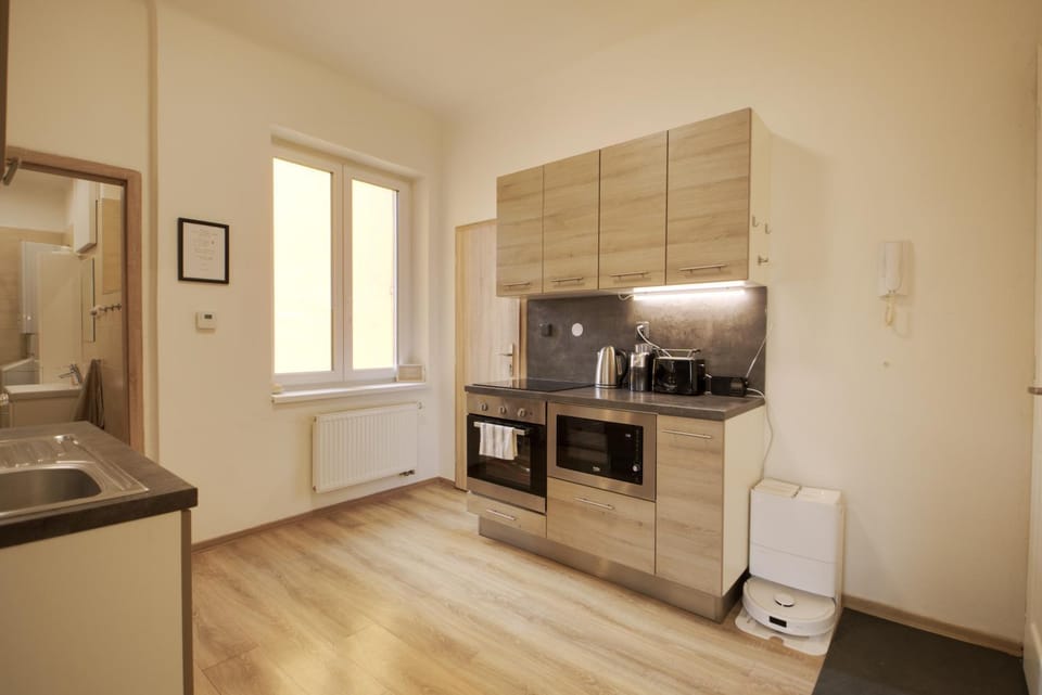 Kitchen or kitchenette, oven, stove