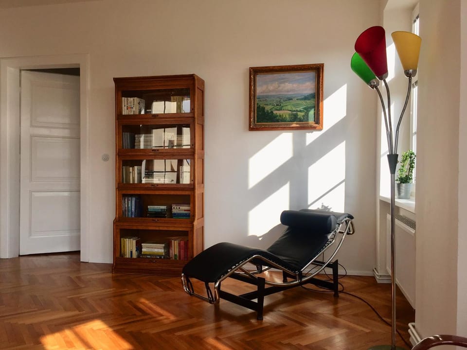 Library, Living room, Seating area, City view