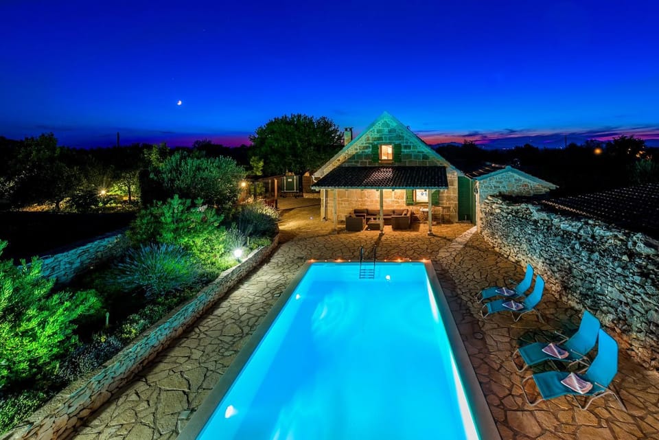 Night, Natural landscape, Pool view, Swimming pool, Sunset, sunbed