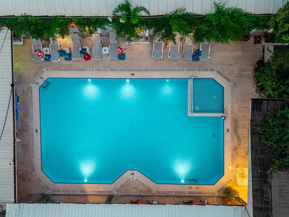 Night, Bird's eye view, Pool view, Swimming pool, sunbed
