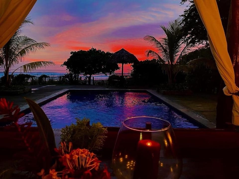 Patio, Night, Natural landscape, Garden, Pool view, Swimming pool, Sunset, sunbed