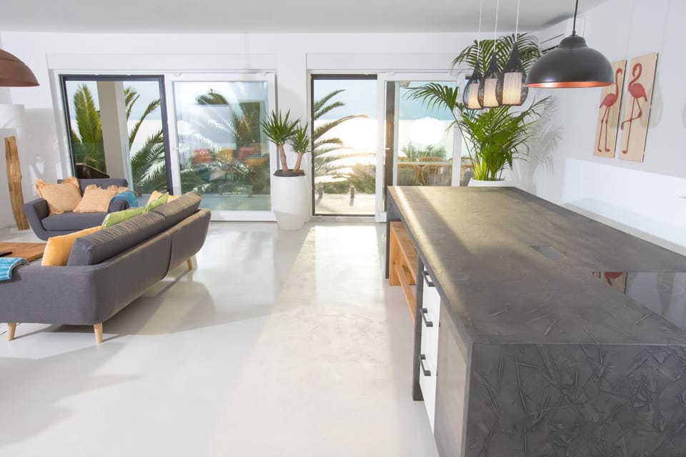 Kitchen or kitchenette, Living room, Dining area, Sea view