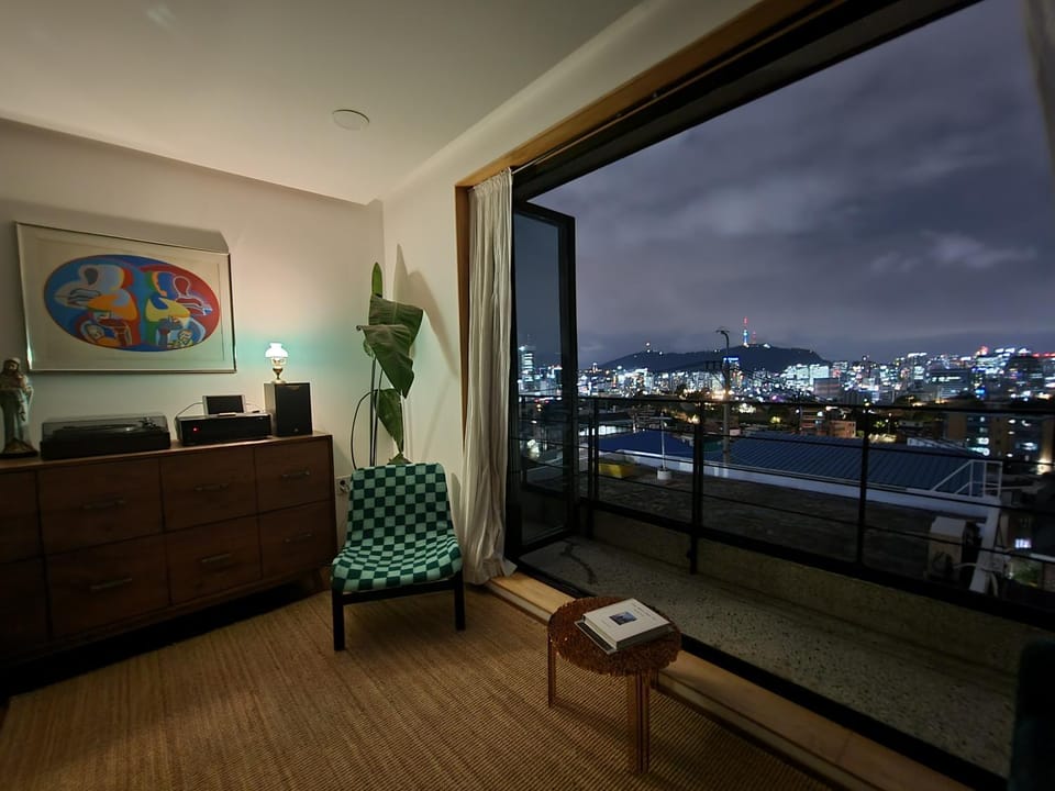 Night, Living room, Seating area, City view