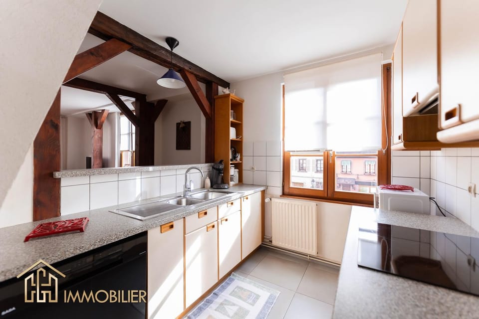 Kitchen or kitchenette, stove