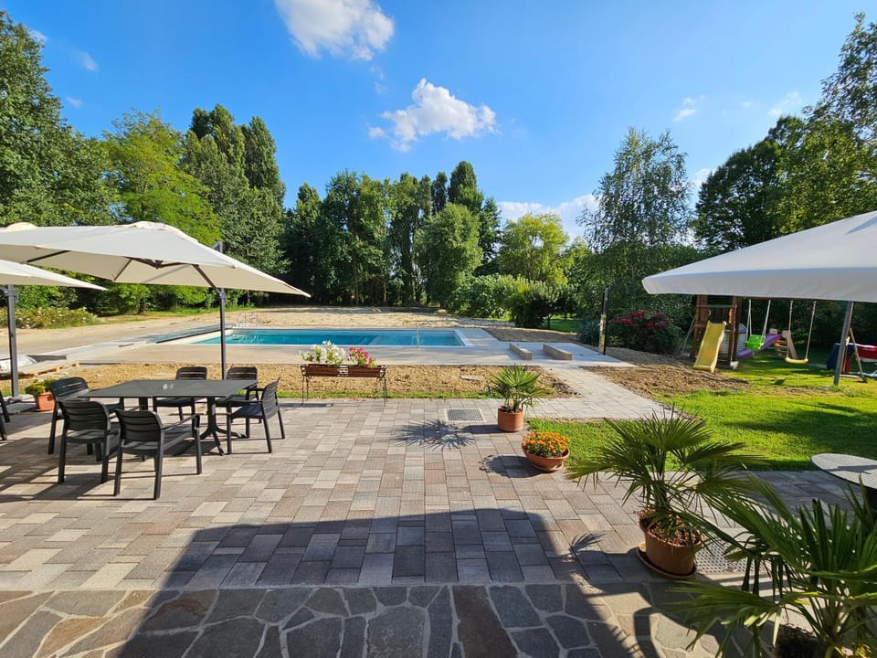 Patio, Day, Natural landscape, Garden, Garden view, Pool view, Swimming pool