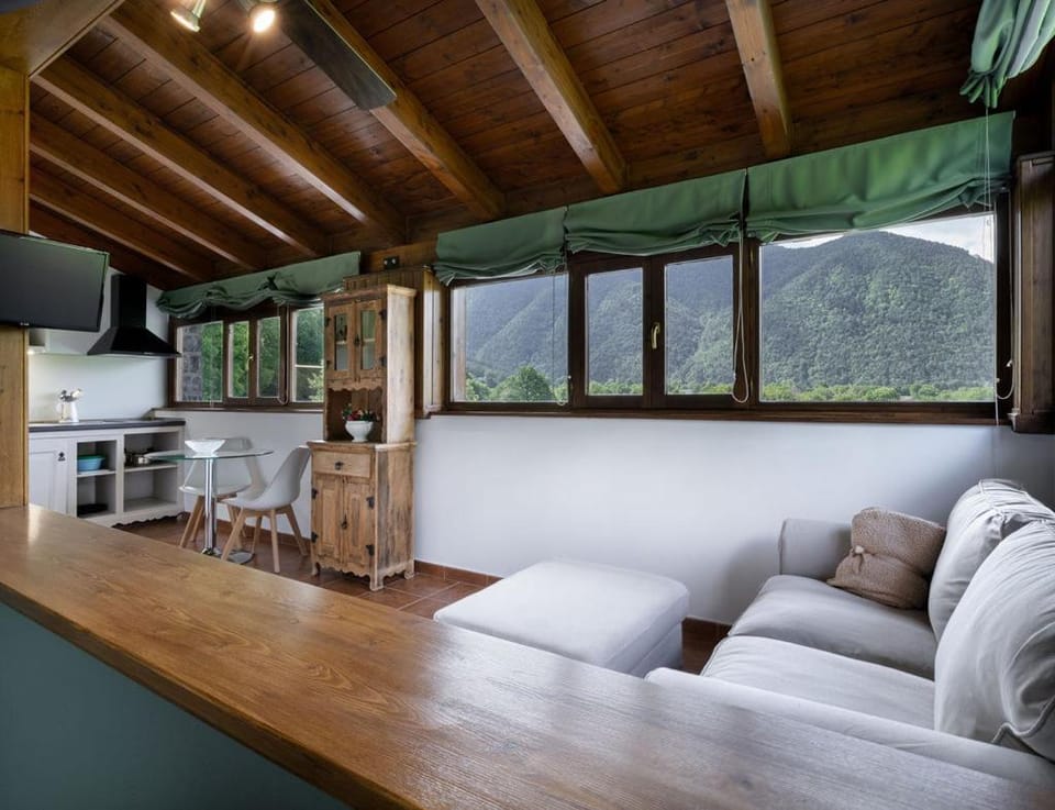 Natural landscape, TV and multimedia, Kitchen or kitchenette, Living room, Mountain view, minibar