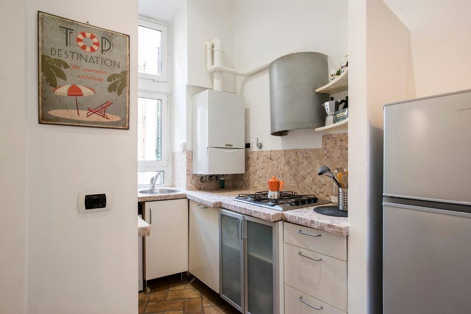Kitchen or kitchenette, stove