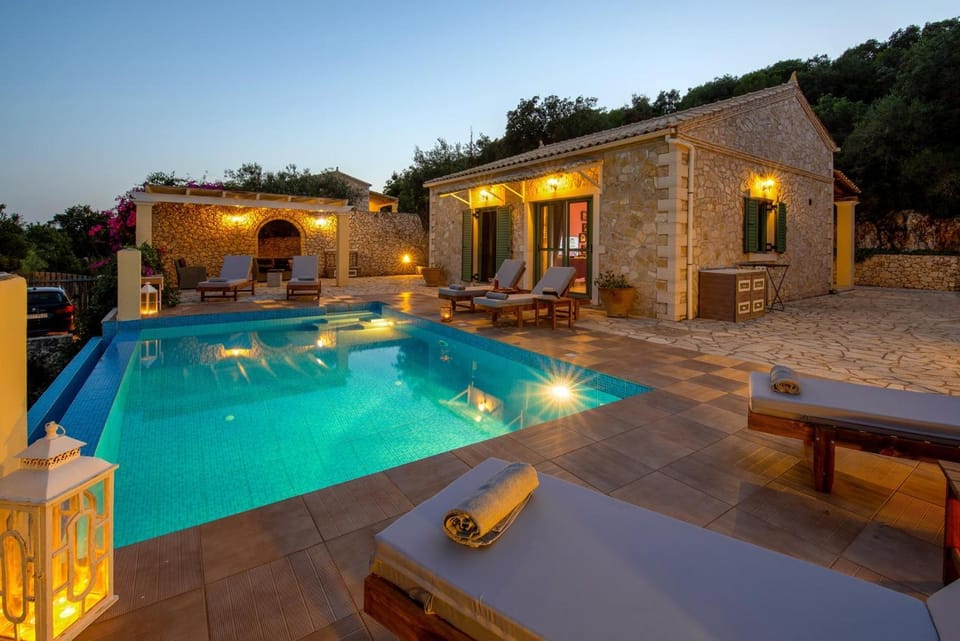 Property building, Night, Swimming pool, sunbed