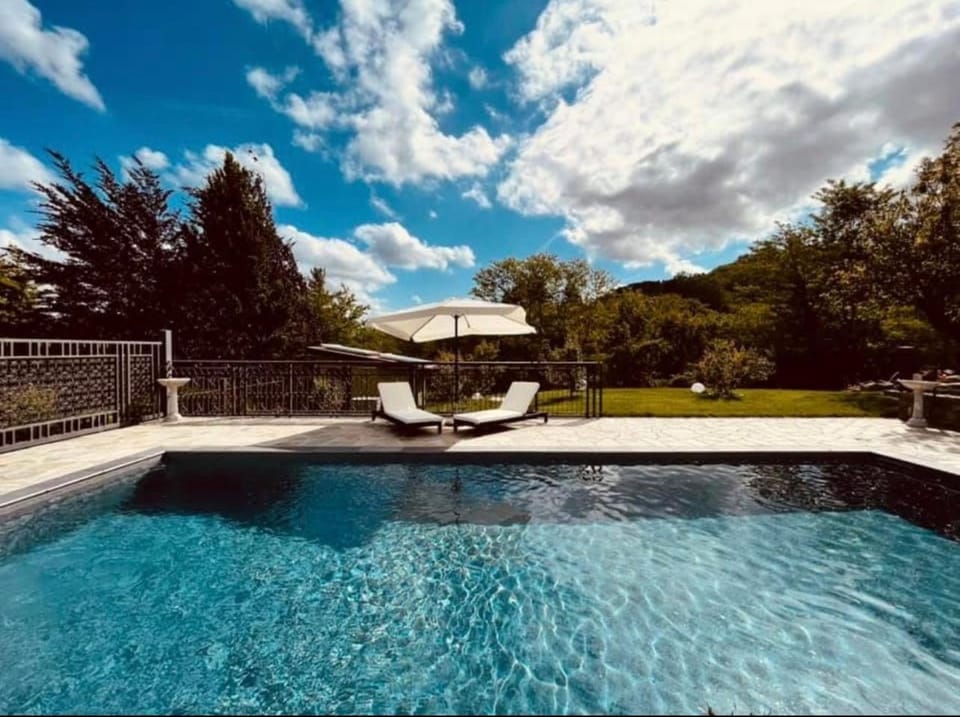 Patio, Spring, Day, Natural landscape, Garden view, Pool view, Swimming pool, sunbed