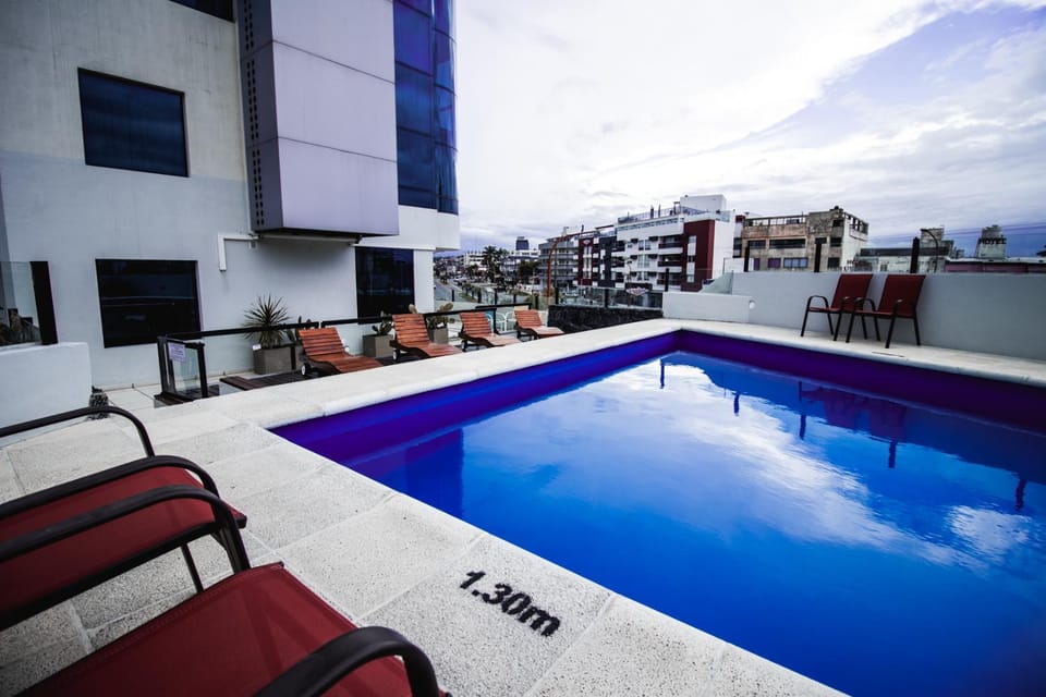 View (from property/room), Balcony/Terrace, Pool view, Swimming pool, sunbed