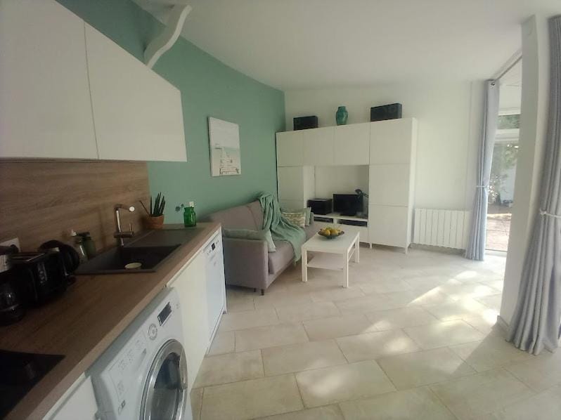 Coffee/tea facilities, Kitchen or kitchenette, Living room, Seating area, dishwasher, oven, pet friendly, stove, toaster, washing machine, dryer
