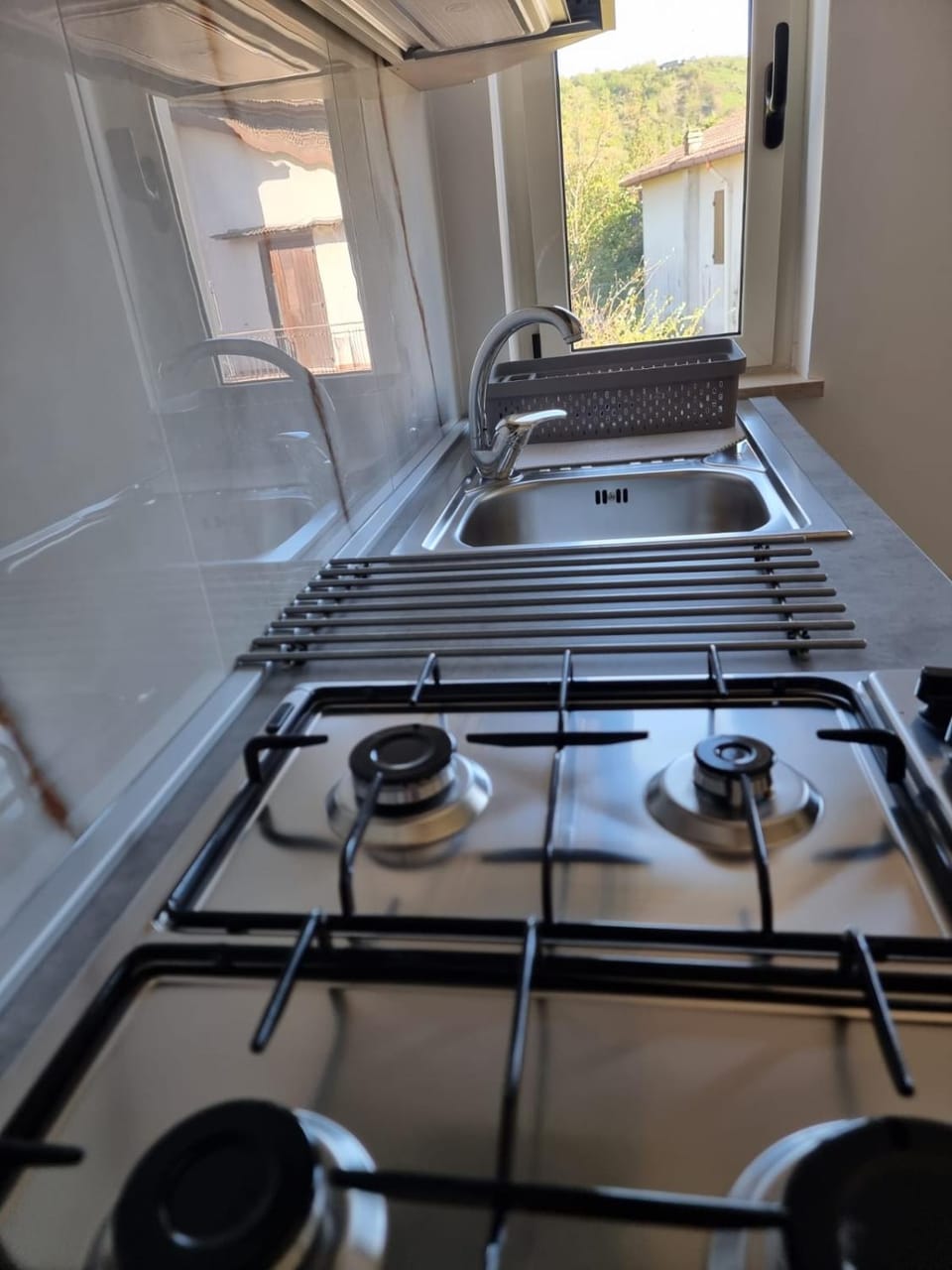 Kitchen or kitchenette, stove