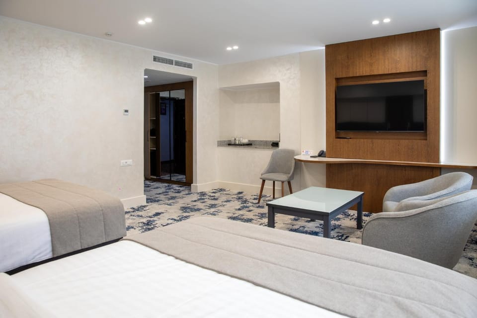 Bed, TV and multimedia, Photo of the whole room, Seating area, Bedroom, flat iron, hair dresser, minibar, safe, air conditioner