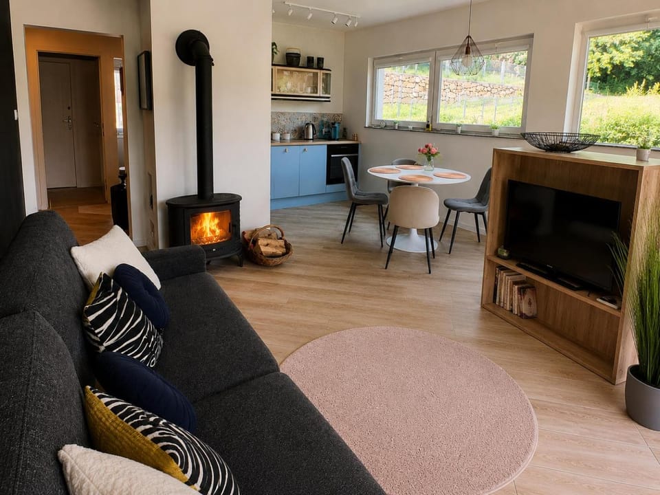 TV and multimedia, Kitchen or kitchenette, Living room, Dining area, fireplace