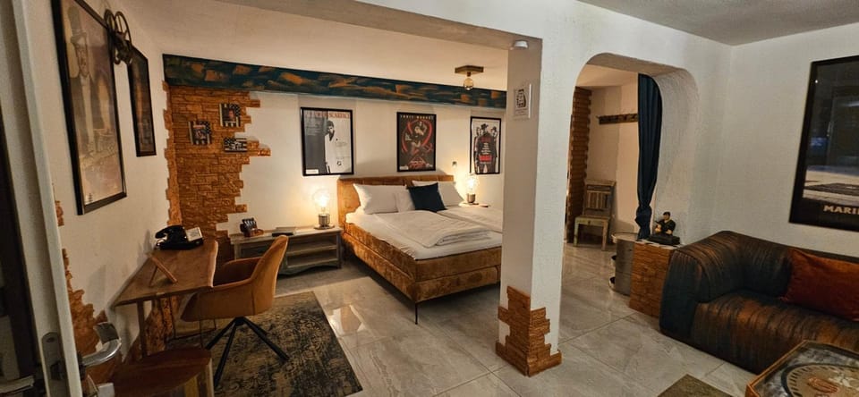 Bed, Seating area, Bedroom