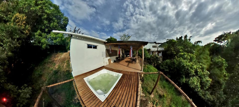 Property building, Spring, Day, Natural landscape, Garden, Hot Tub, View (from property/room), Balcony/Terrace, Balcony/Terrace, Garden view, Swimming pool