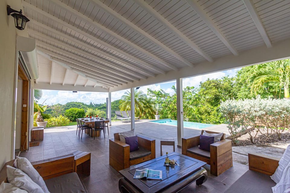 Patio, Seating area, Garden view, Pool view