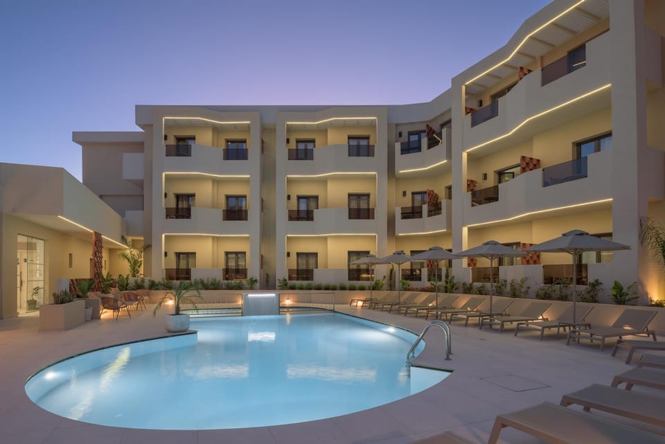 Property building, Night, Swimming pool