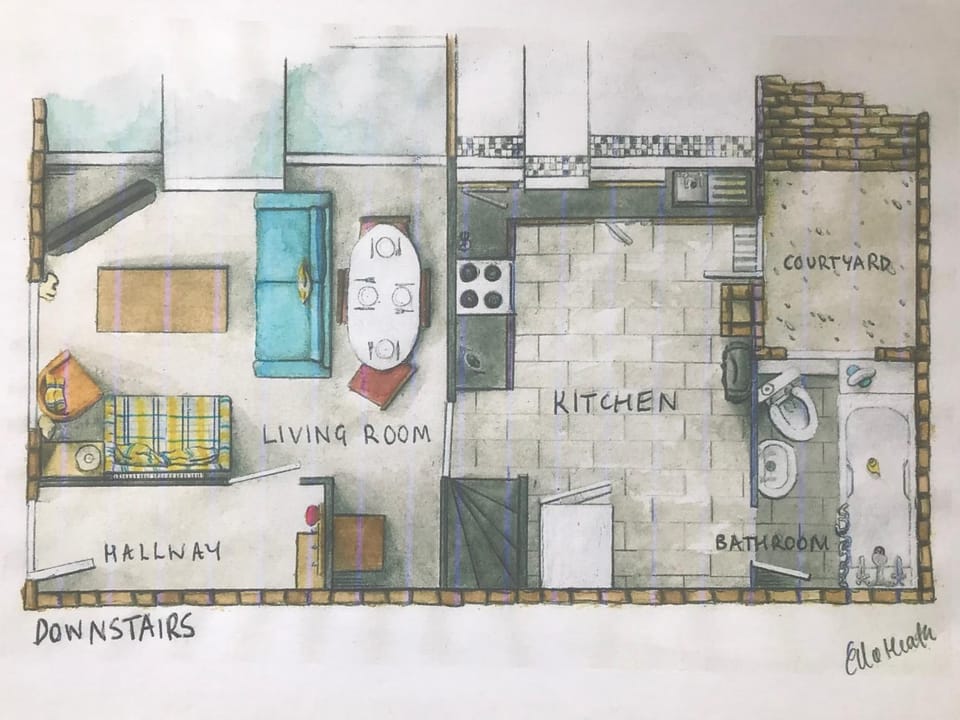 Shower, Toilet, Bathroom, Kitchen or kitchenette, Living room, Dining area