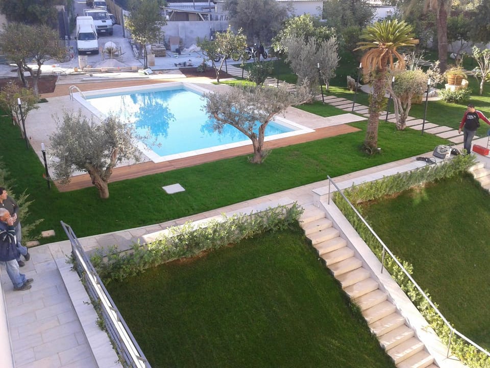 Property building, Spring, Day, Natural landscape, Garden, Garden view, Pool view, Swimming pool