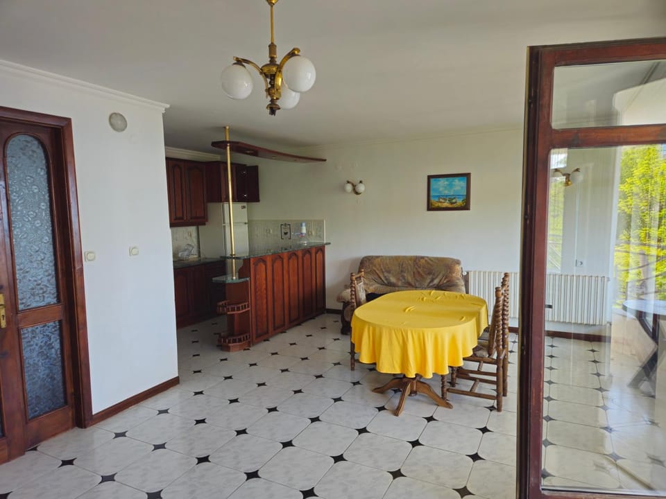 Kitchen or kitchenette, Living room, Seating area, Dining area