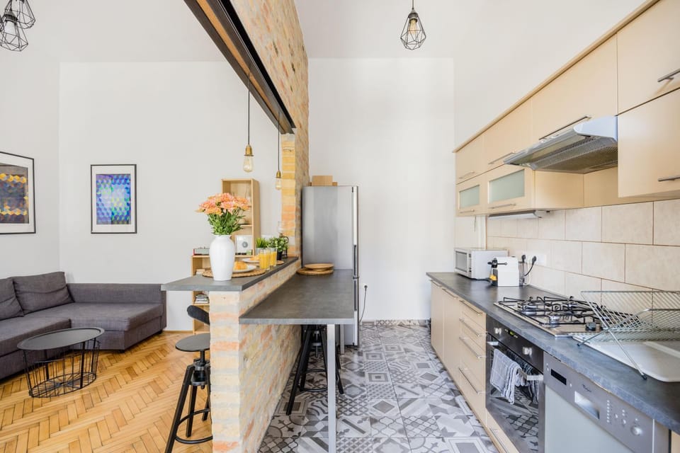 Kitchen or kitchenette, Living room, Seating area