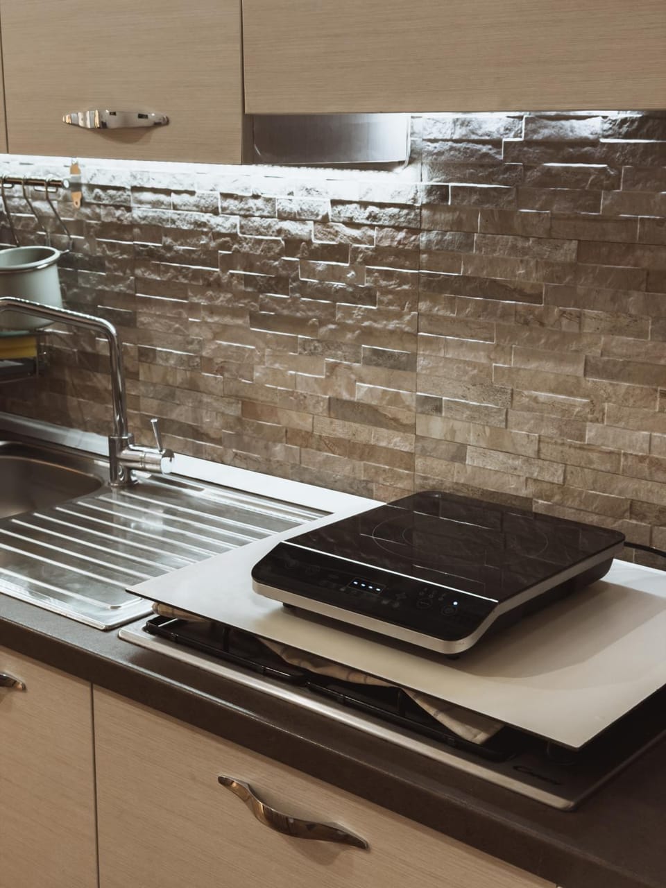 Kitchen or kitchenette, stove