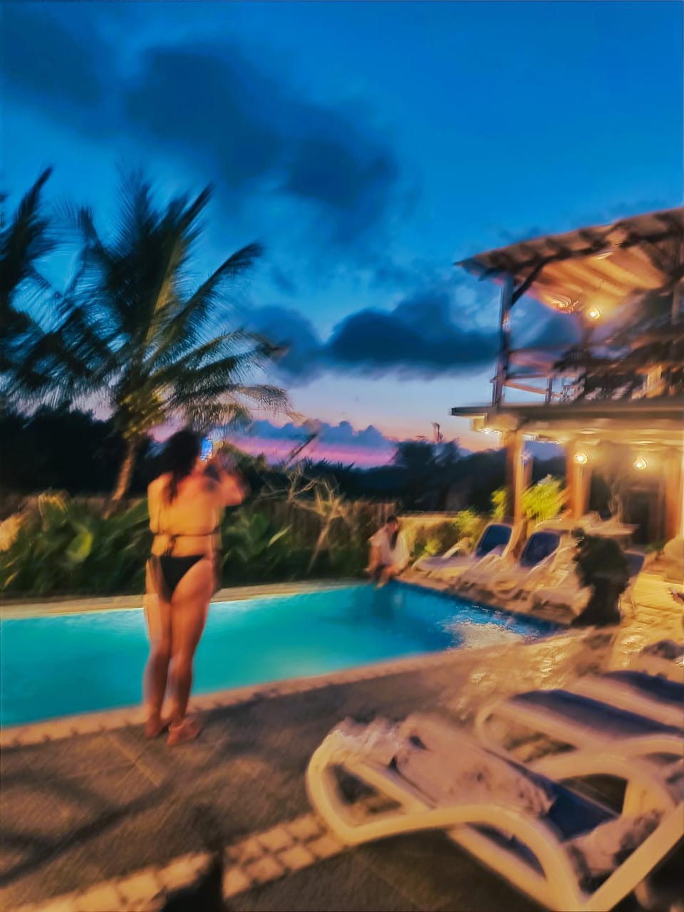 Night, Natural landscape, Pool view, Swimming pool, sunbed
