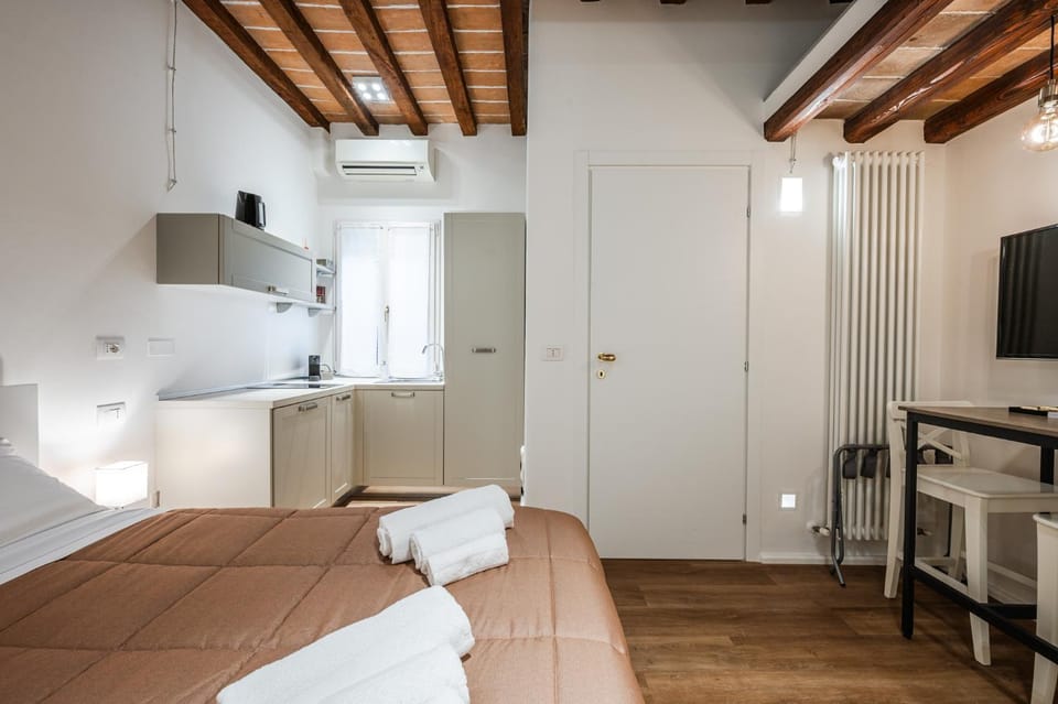 Bed, TV and multimedia, Kitchen or kitchenette, Photo of the whole room, Bedroom, minibar, towels, wardrobe, air conditioner