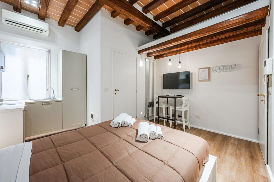 Bed, TV and multimedia, Kitchen or kitchenette, Photo of the whole room, Bedroom, towels, wardrobe