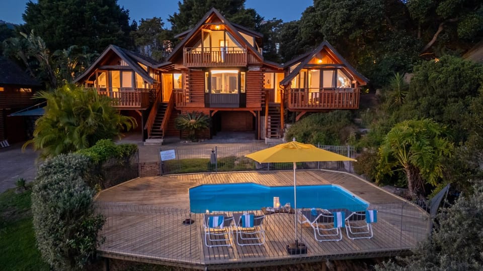 Property building, Night, Garden, Swimming pool