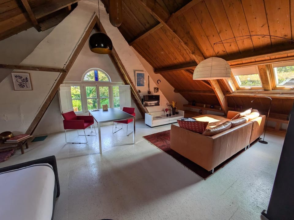 Bed, TV and multimedia, Living room, Seating area, Dining area, Bedroom, Garden view