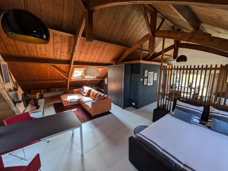 Bed, TV and multimedia, Living room, Photo of the whole room, Seating area, Dining area, Bedroom