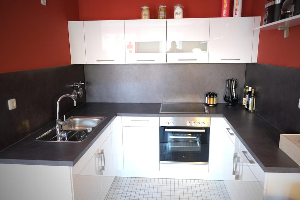 Kitchen or kitchenette, stove