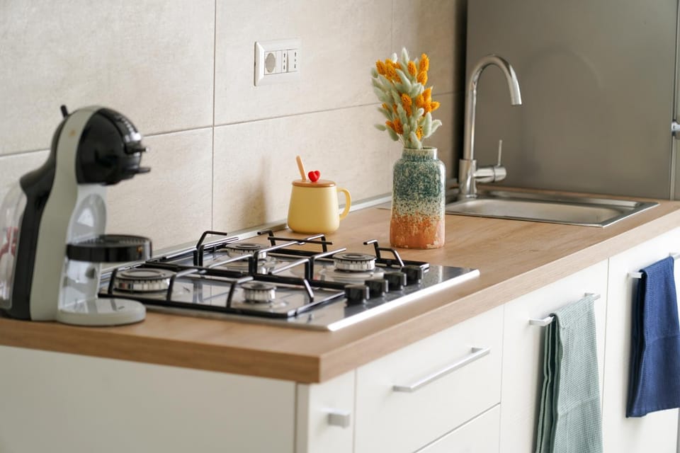 Kitchen or kitchenette, stove