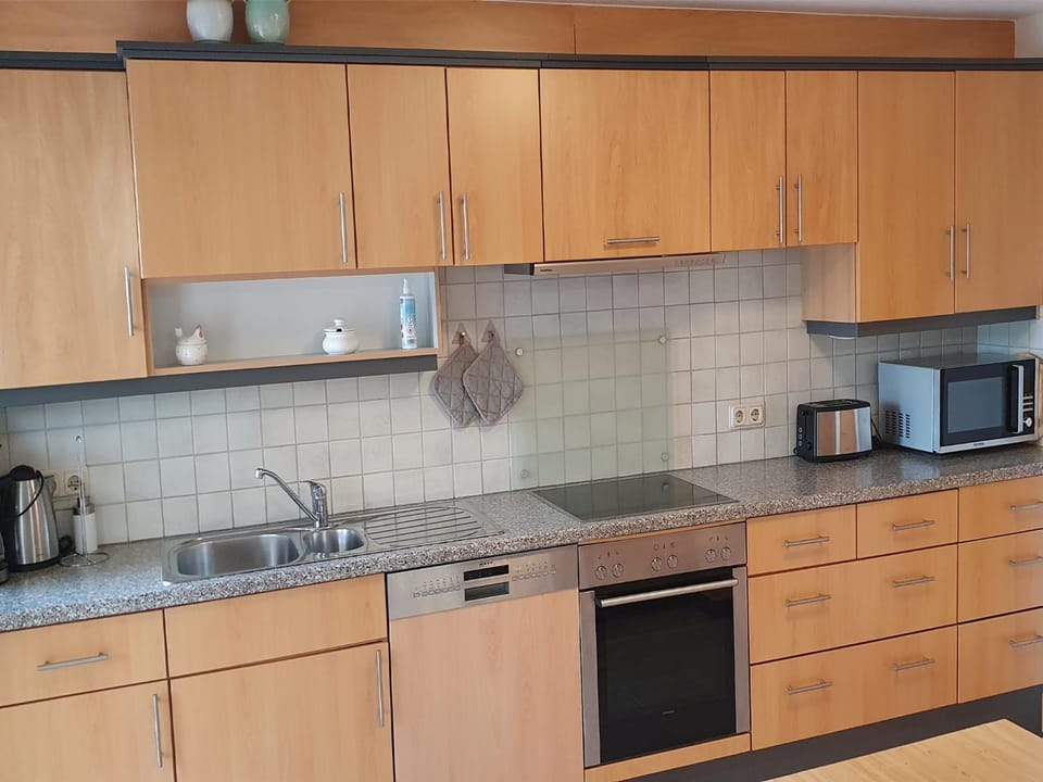 Kitchen or kitchenette, dishwasher, stove, toaster