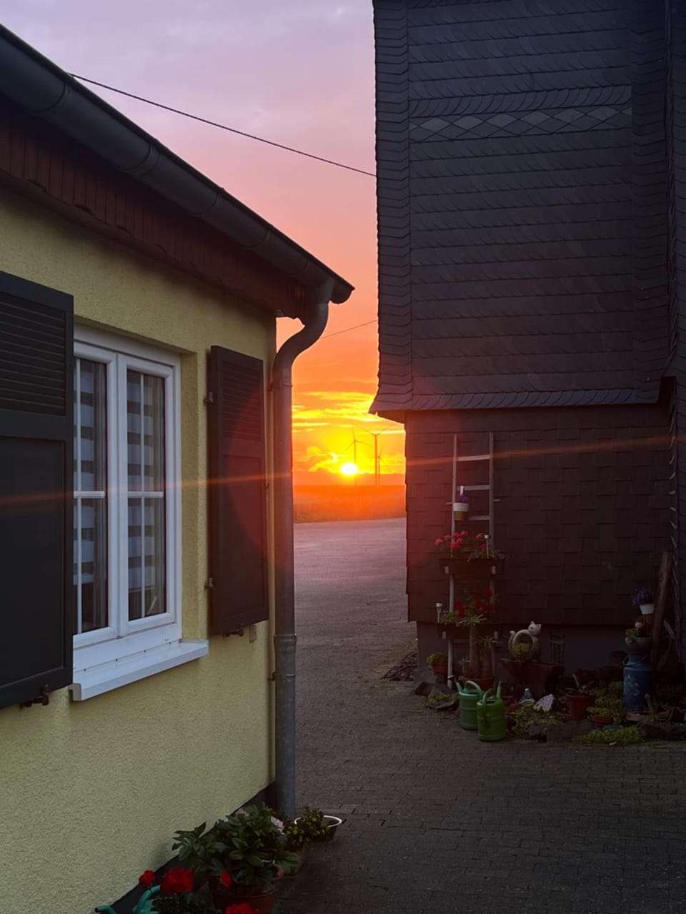 Property building, Patio, Natural landscape, View (from property/room), Sunset