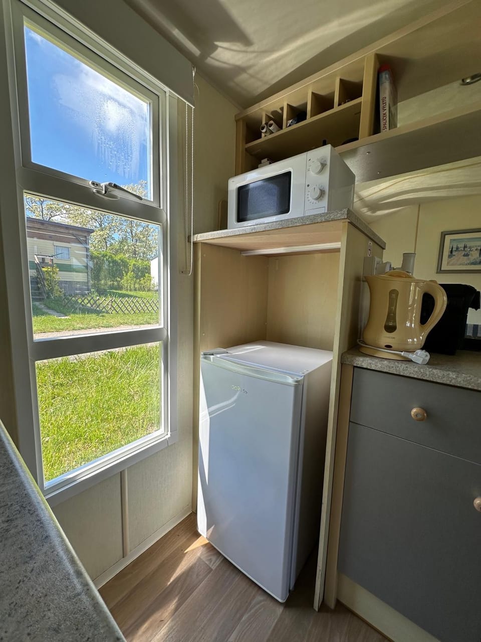 Kitchen or kitchenette, microwave