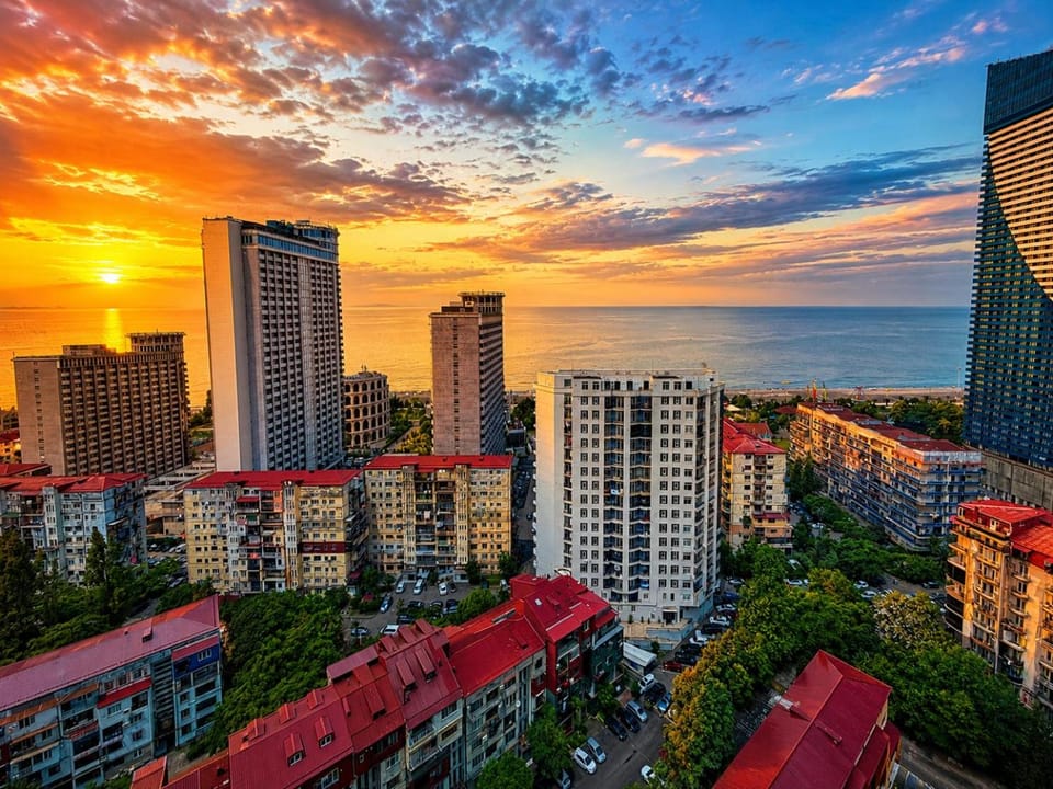 Natural landscape, Bird's eye view, City view, Sea view, Sunset