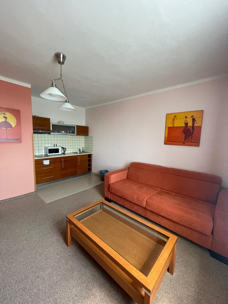 Kitchen or kitchenette, Living room, Seating area