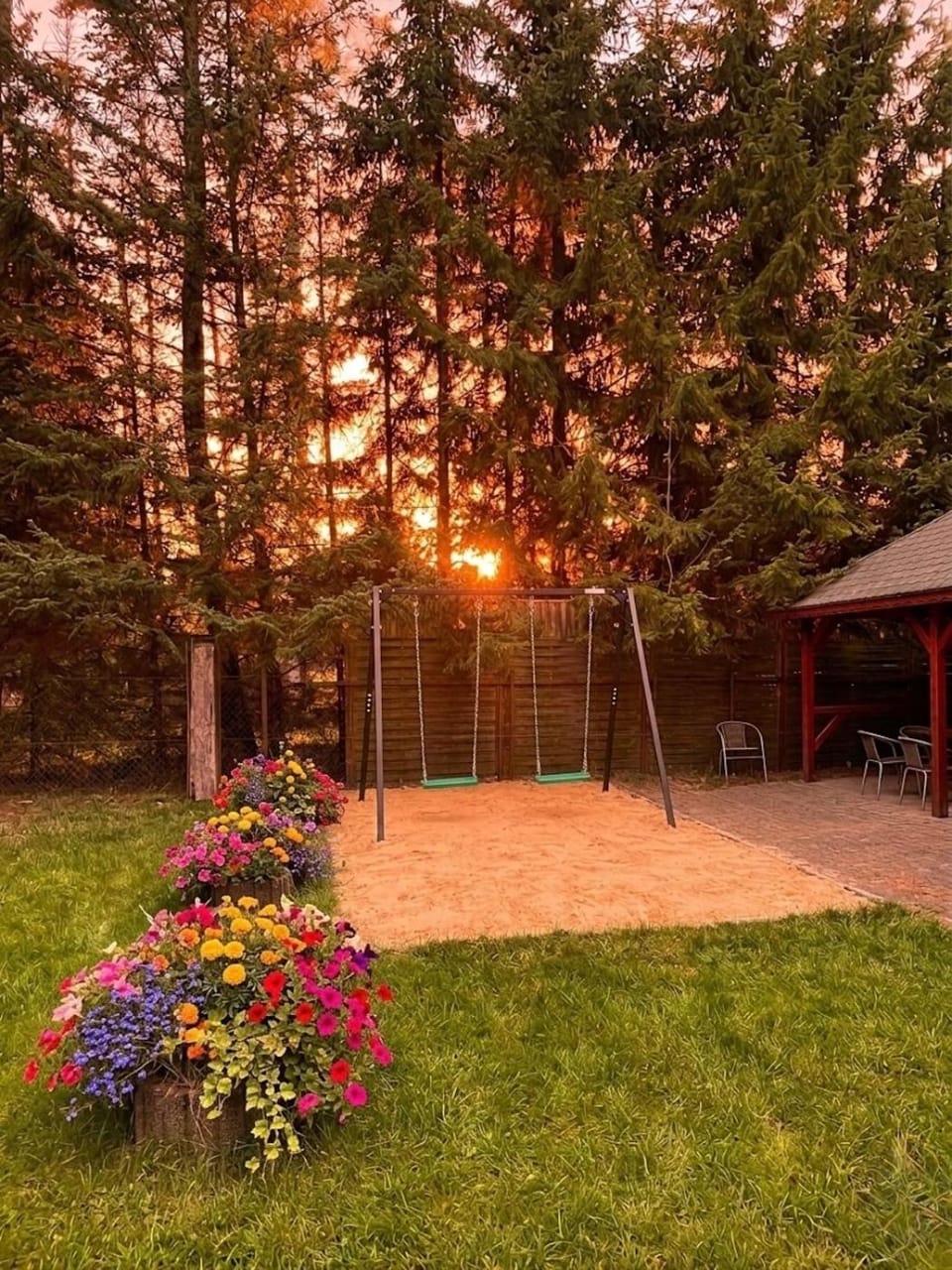 Children play ground, Garden, Garden view, Sunset