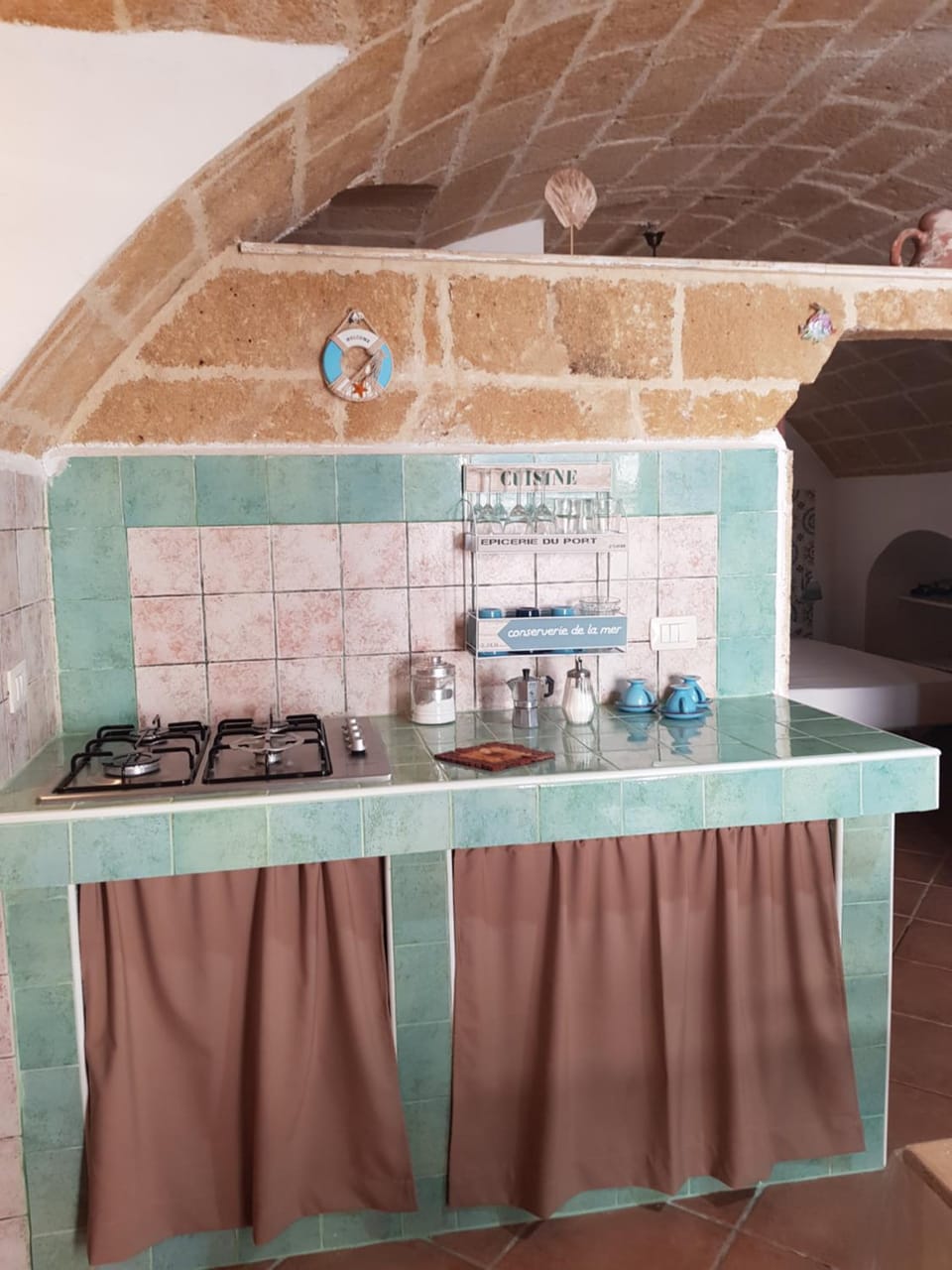 Kitchen or kitchenette, stove
